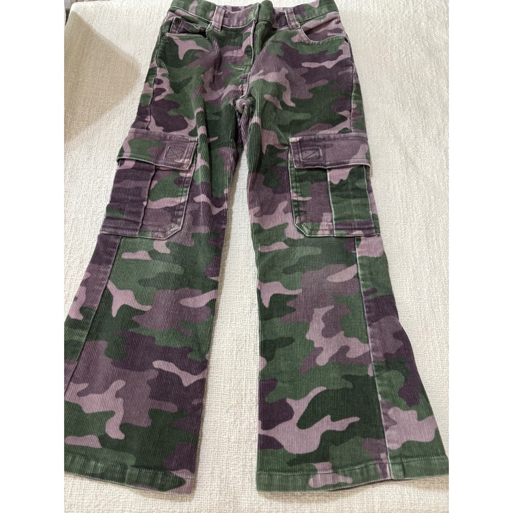 Mini Boden Kids Green Purple Camo Corduroy Cargo Pants Size 5-6Y